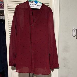 Burgundy long sleeved sheer polyester blouse